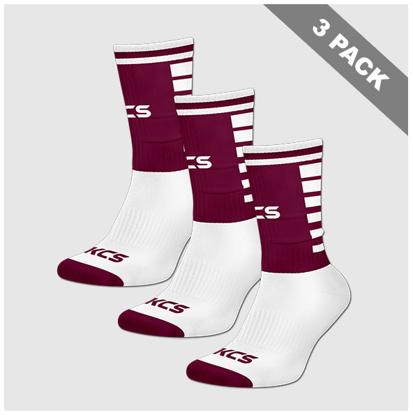 Daingean GAA Pack of 3 KCS 3D Ankle Socks - White / Maroon