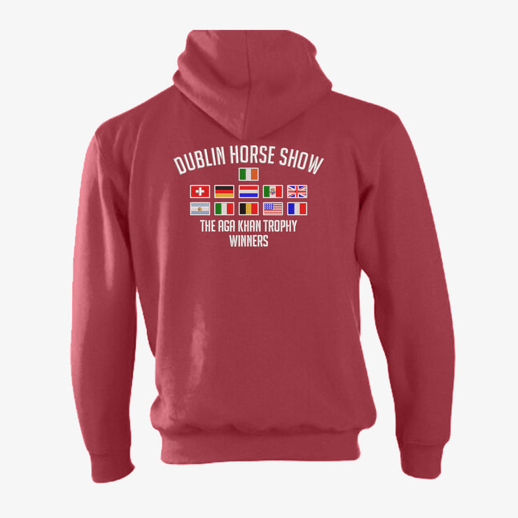 Dublin Horse Show Peached Hoody with flags embroidery on back - Wine Melange
