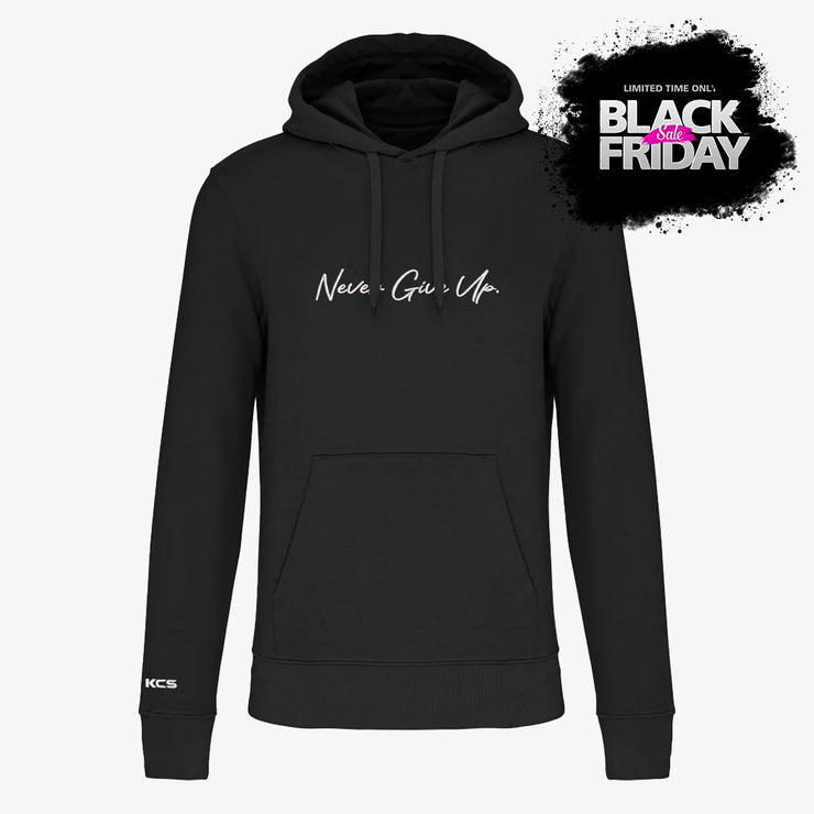 Never Give Up Script Eco Friendly Hoodie - Black