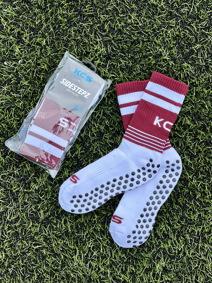 KCS SideStepz Grip Socks (WHITE/MAROON/WHITE)