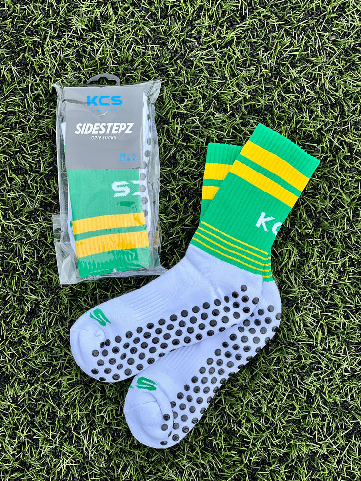 KCS SideStepz Grip Socks New 3 PACK (WHITE/GREEN/GOLD)