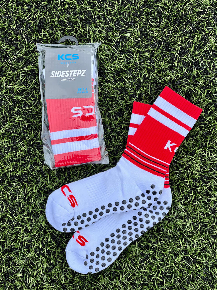 KCS SideStepz Grip Socks New 3 PACK (WHITE/RED/BLACK)