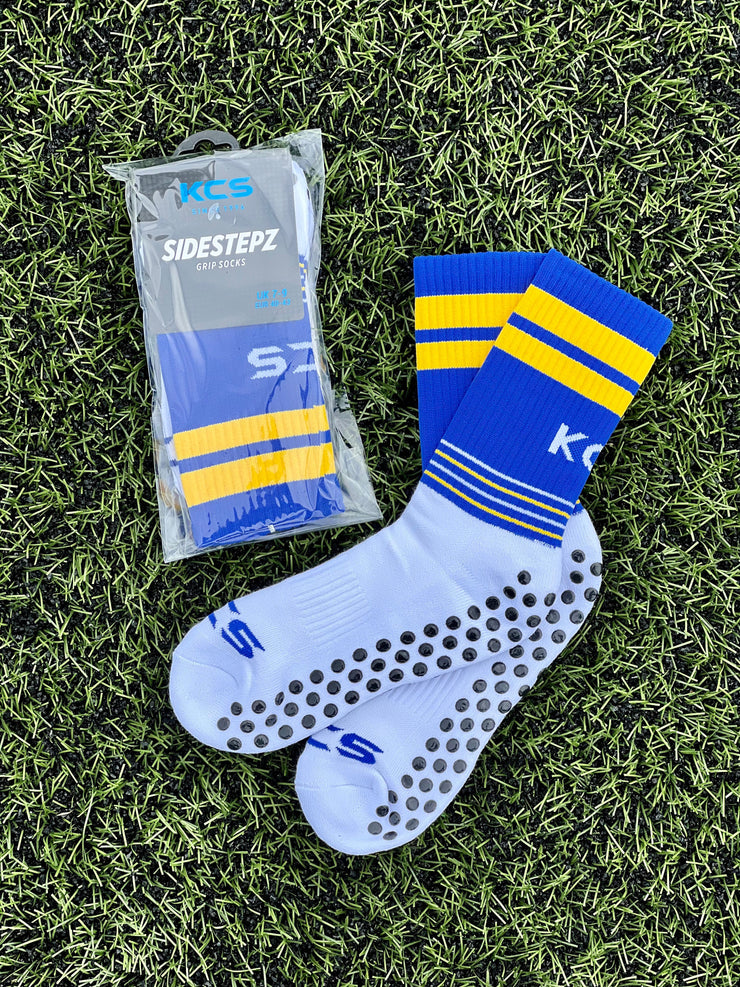 KCS SideStepz Grip Socks New 3 PACK (WHITE/ROYAL/GOLD)