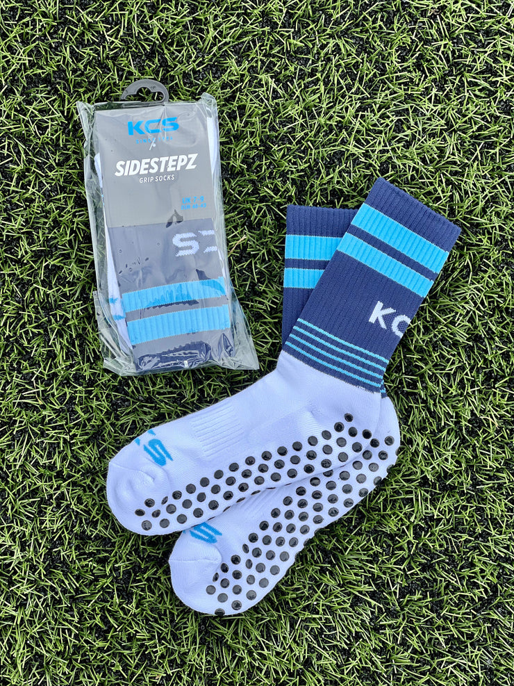 Tyrrellspass GAA KCS SideStepz Grip Socks (WHITE/NAVY/SKY BLUE)