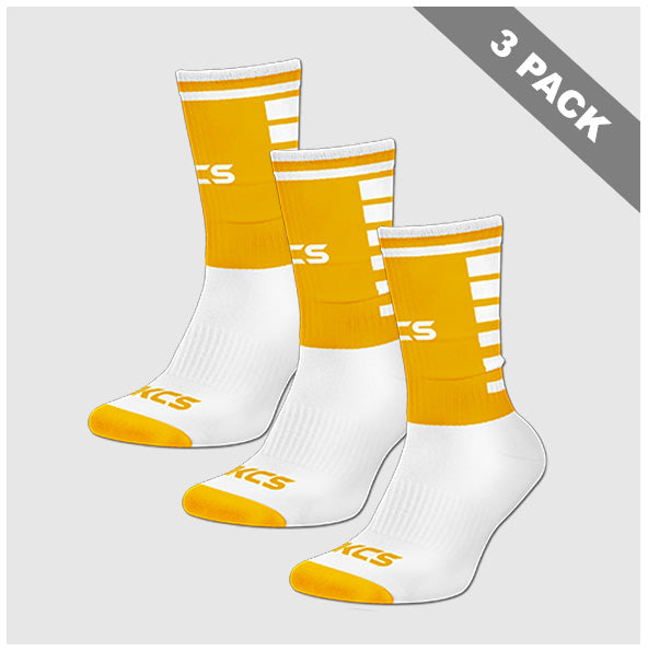 St. Brigids Camogie Club Westmeath Pack of 3 KCS 3D Ankle Socks - White / Gold