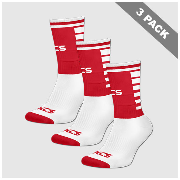 Abbeyknockmoy Hurling Club Pack of 3 KCS 3D Ankle Socks - White / Red