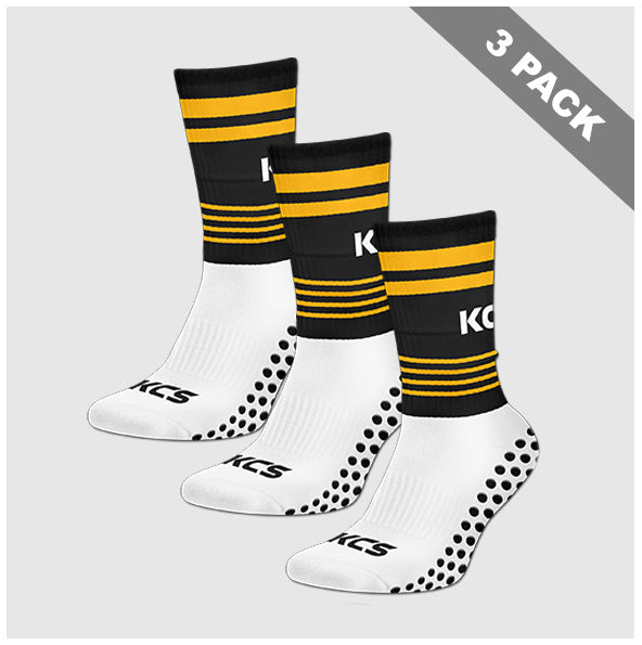 Castletown Geoghegan HC Pack of 3 KCS SideStepz Grip Socks - White / Black / Gold