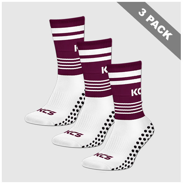 Tulsk GAA Pack of 3 KCS SideStepz Grip Socks - White / Maroon