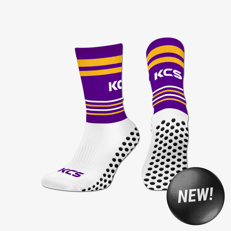 KCS SideStepz Grip Socks (WHITE/PURPLE/GOLD)