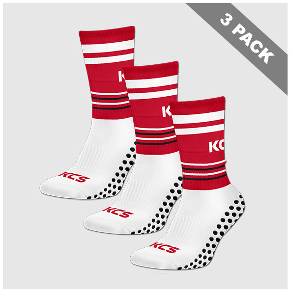 Abbeyknockmoy Hurling Club Pack of 3 KCS SideStepz Grip Socks - White / Red / Black