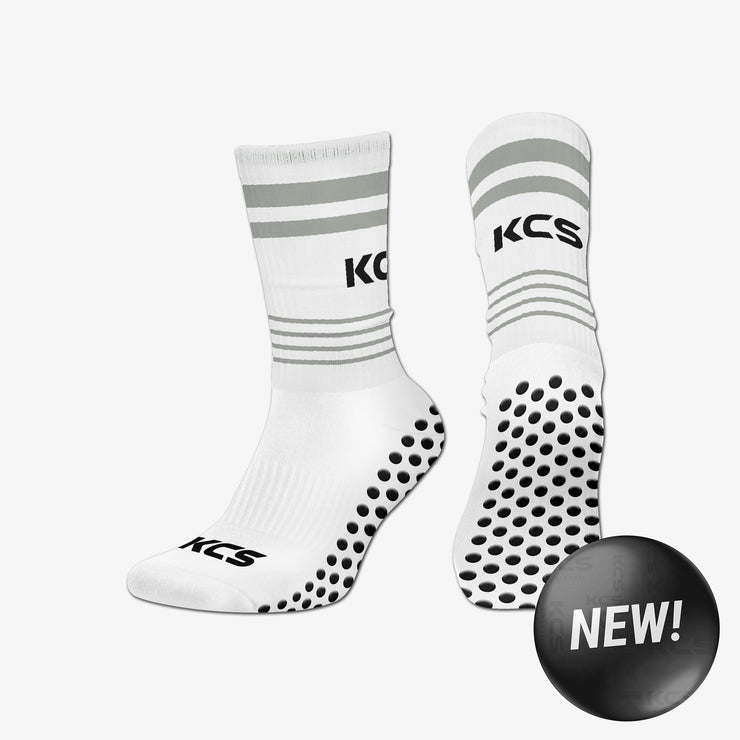 Moate ALL Whites GAA KCS SideStepz Grip Socks (WHITE/GREY)