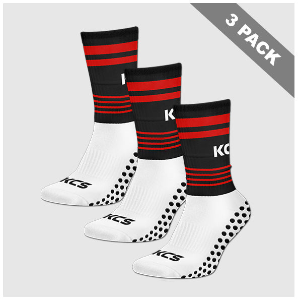 Pack of 3 KCS SideStepz Grip Socks - White / Black / Red