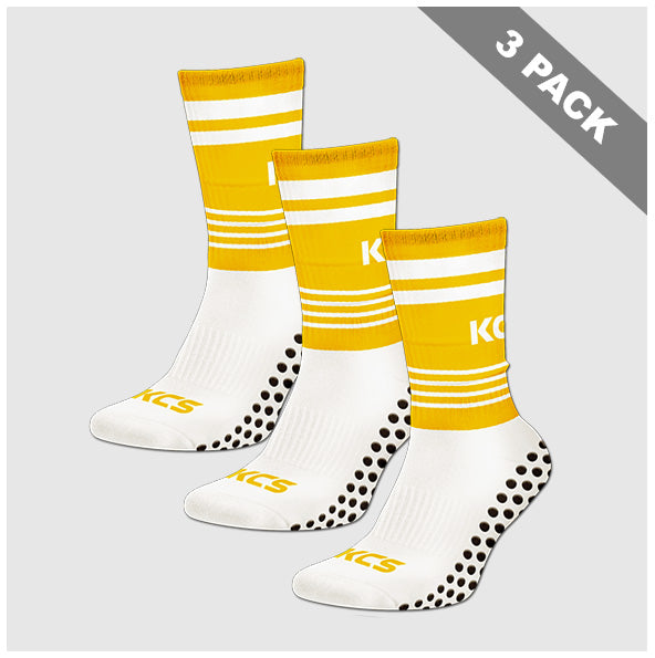 Pack of 3 KCS SideStepz Grip Socks - White / Gold