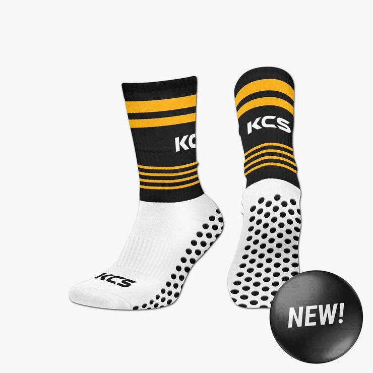 The Downs Ladies KCS SideStepz Grip Socks (WHITE/BLACK/GOLD)