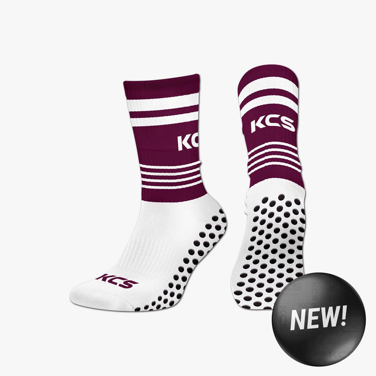 Tulsk GAA KCS SideStepz Grip Socks New 3 PACK (WHITE/MAROON/WHITE)