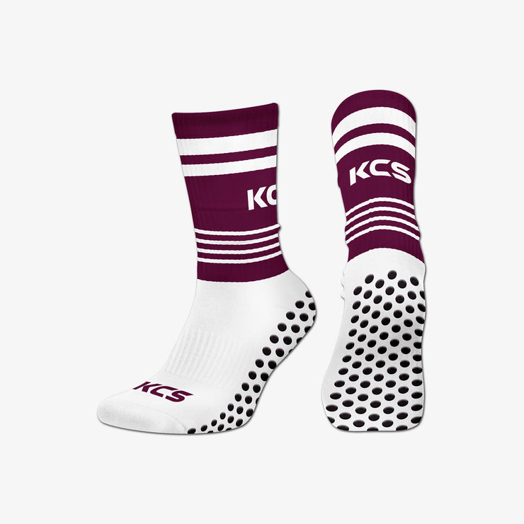 Delvin Camogie Club KCS SideStepz Grip Socks New 3 PACK (WHITE/MAROON/WHITE)