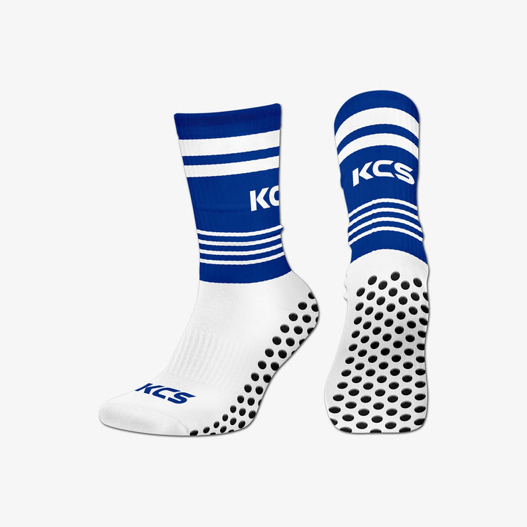 Carlow Town Hurling and Camogie Club KCS SideStepz Grip Socks (WHITE/ROYAL/WHITE)