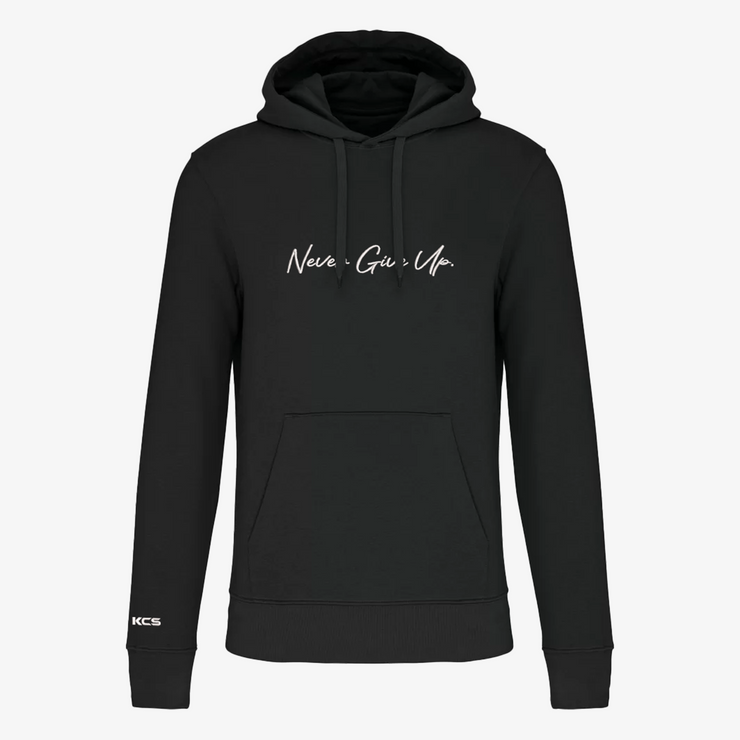 Never Give Up Script Eco Friendly Hoodie - Black