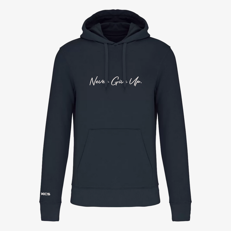 Never Give Up Script Eco Friendly Hoodie - Navy